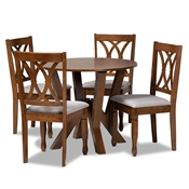 Baxton Studio Irene Modern and Contemporary Grey Fabric Upholstered and Walnut Brown Finished Wood 5-Piece Dining Set
